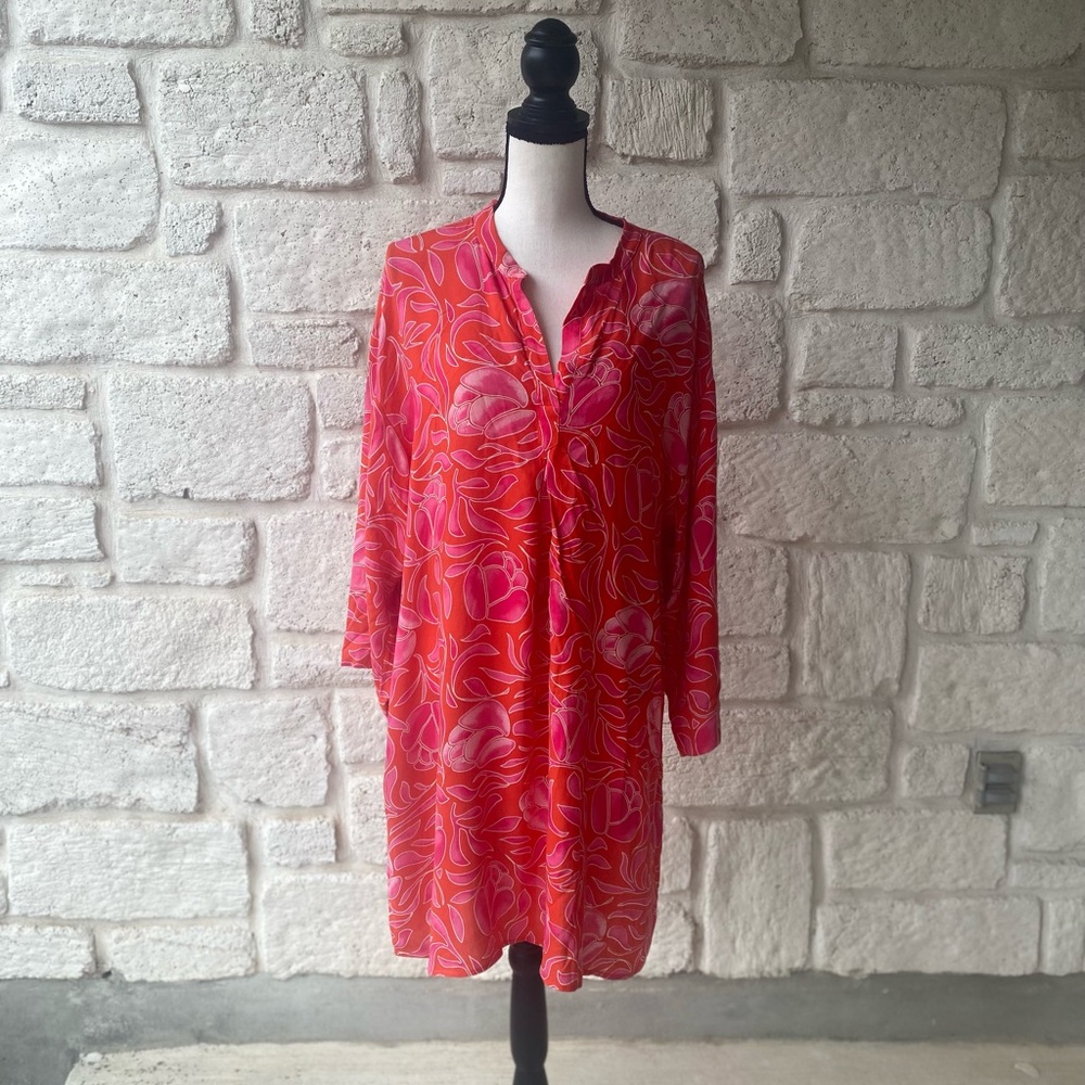 NATORI rayon orange pink tulip coverup SZ Large